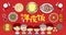 Chinese New Year Family Reunion Dinner banner Illustration with cute family and traditional festival dishes.