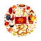 Chinese New Year festive symbols round poster