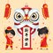 Chinese New Year Lion Dance Vector Illustration.