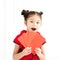chinese new year. little girls holding red envelope