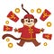 Chinese New Year, Monkey in clothing, red envelopes and lucky coins