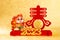 A Chinese New Year of Rabbit mascot on golden background the Chinese words means springtime and fortune no logo no trademark