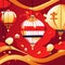 Chinese New Year red background with lanterns and balloons. Vector illustration Generative AI