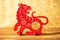 A Chinese New Year of tiger 2022 mascot paper cut on a wood table in the morning the Chinese means fortune no logo no trademark