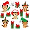 Chinese New Year tiger cubs collection. Set of five cute tigris kids, santa claus hats and gifts. Perfect for poster, greeting