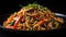 Chinese Noodle Dish with Mushrooms and Greens - Traditional Asian Cuisine Concept