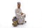 Chinese Old Man Sit and Thoughtful Statue on White Background