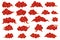 Chinese oriental curling clouds. Traditional decorative red asian cumulus cloud shape, stylized vintage style outline
