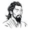 Chinese Origin Man: Stylized Black And White Drawing In Biblical Iconography Style