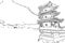 Chinese pagoda and lake sketch