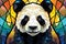 Chinese panda face vector in stained glass style on a motley background