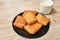 Chinese pastry dough on plate eating with soy milk cup