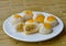 Chinese pastry filling sweet bean and salty egg yolk on dish