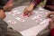 Chinese people playing Mahjong cards in a public park, Shanghai, China