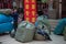 Chinese people sleeping in the public