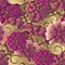 Chinese pink red gold flower and spiral cloud seamless pattern b