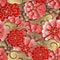 Chinese pink red gold flower and spiral cloud seamless pattern background