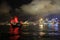 Chinese red junk with the victoria harbor night view background