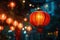 Chinese red lantern in the night of Chinese New Year of happiness