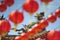 chinese red lanterns display at temple festival during daytime