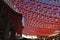 chinese red lanterns display at temple festival during daytime