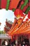 chinese red lanterns display at temple festival during daytime