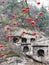 chinese red lanterns of tree branches and caves