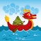 Chinese rice dumplings cartoon character and dragon boat festival