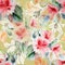 Chinese rose and flower lily , watercolor, pattern seamless