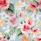 Chinese rose, lily, flower, bouquet, watercolor, pattern seamless