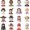 Chinese, russian, american, arab, indian, Turk and other races. The human race set collection icons in cartoon style