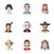 Chinese, russian, american, arab, indian, Turk and other races. The human race set collection icons in cartoon style