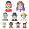 Chinese, russian, american, arab, indian, Turk and other races. The human race set collection icons in cartoon style