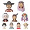 Chinese, russian, american, arab, indian, Turk and other races. The human race set collection icons in cartoon style