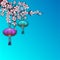 Chinese sakura for concept design. Cherry blossom. Beautiful design template for decoration. Spring pattern. Blue background