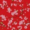 Chinese sakura red kimono seamless vector pattern