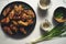 Chinese Salt and Pepper chicken wings. Crispy battered Deep fried chicken wings with vegetables seasoned with salt and