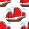 Chinese seamless pattern sailboat or junk ship marine vessel