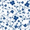 Chinese seamless porcelain floral pattern background. Oriental blue tea olive or osmanthus pattern.