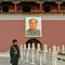 Chinese soldier stands guard in Tiananmen Square in Beijing, China