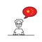 chinese speaking cartoon boy with speech bubble in flag of China colors, male character learning chinese language vector