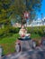 Chinese statue on the bridge in the park of Pushkin