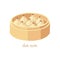 Chinese steamed pork bun dim sum on a bamboo tray, vector illustration