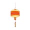 Chinese street paper lantern hanging on string. Festive collapsible Asian light for China holiday. Oriental fortune lamp