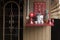 Chinese street temple on the outside of an house in the streets of Penang in Malaysia