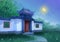 Chinese style building summer evening moon bamboo