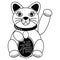 Chinese style cat with good luck sign in black and white