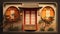 Chinese style house with wooden door and bamboo windows, vector illustration.