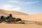 Chinese temple in desert, Mingsha Shan, Dunhuang, China