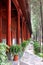 Chinese temple yard with red pole of house